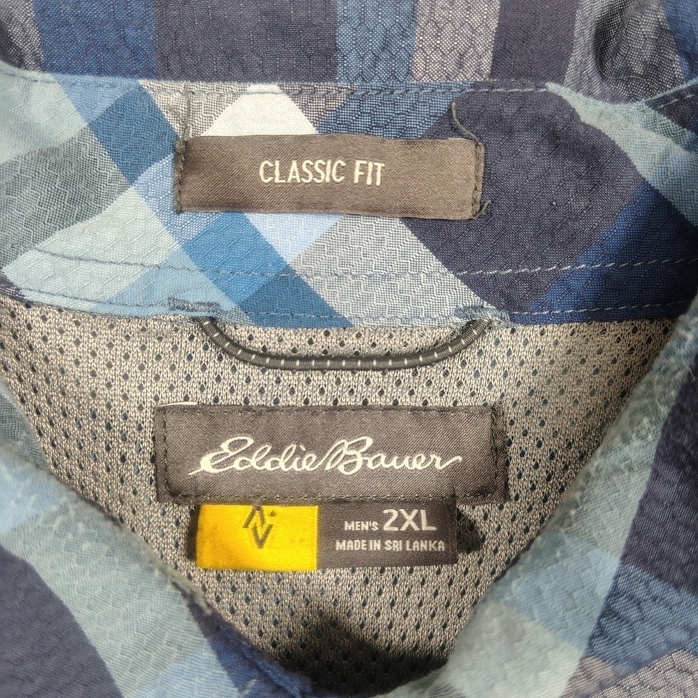 Eddie Bauer Shirt Mens 2XL Blue Classic Fit Plaid Nylon Blend Short Sleeve - Picture 5 of 12